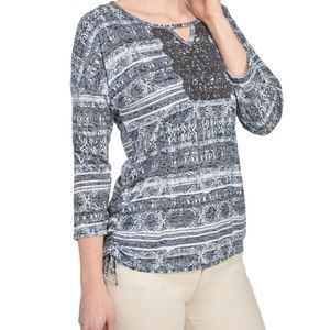 Licorice 3/4 sleeve zoe Ikat Top  NWT